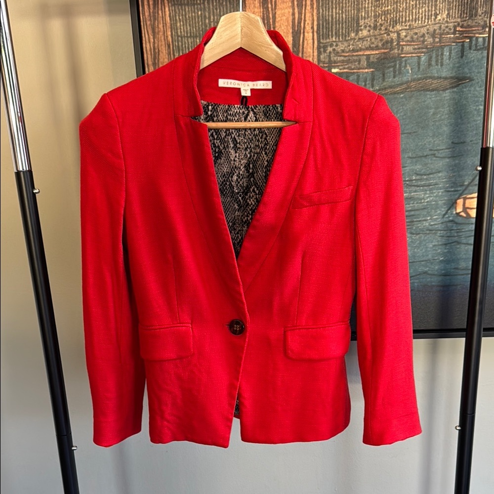 Veronica Beard Red Tailored Blazer with Notched Lapels
